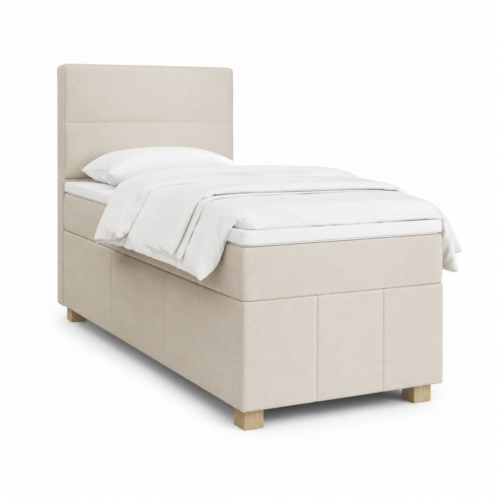 Polsterbett Beige mit Polyesterbezug und Kopfteil 90 x 200 cm
