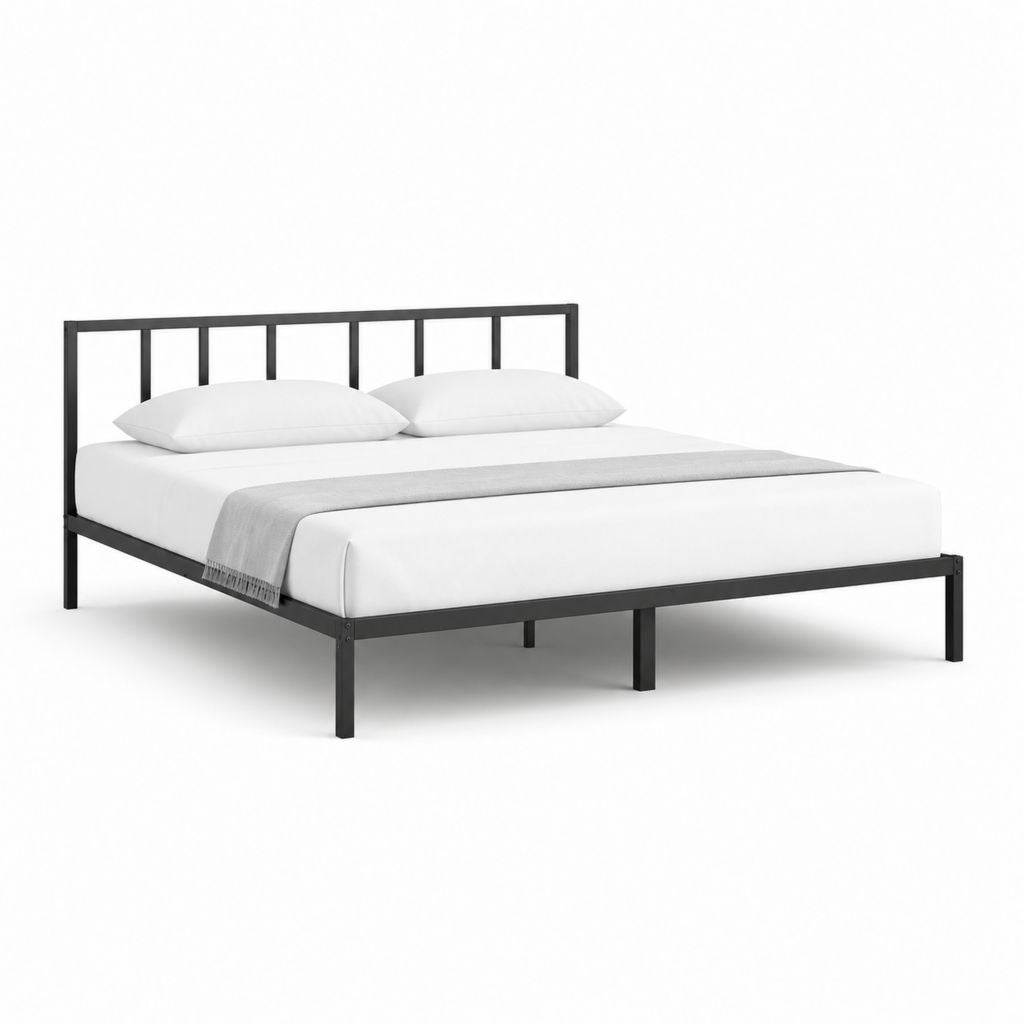 Metallbett Doppelbett Schwarz aus pulverbeschichtetem Stahl 160 x 200 cm