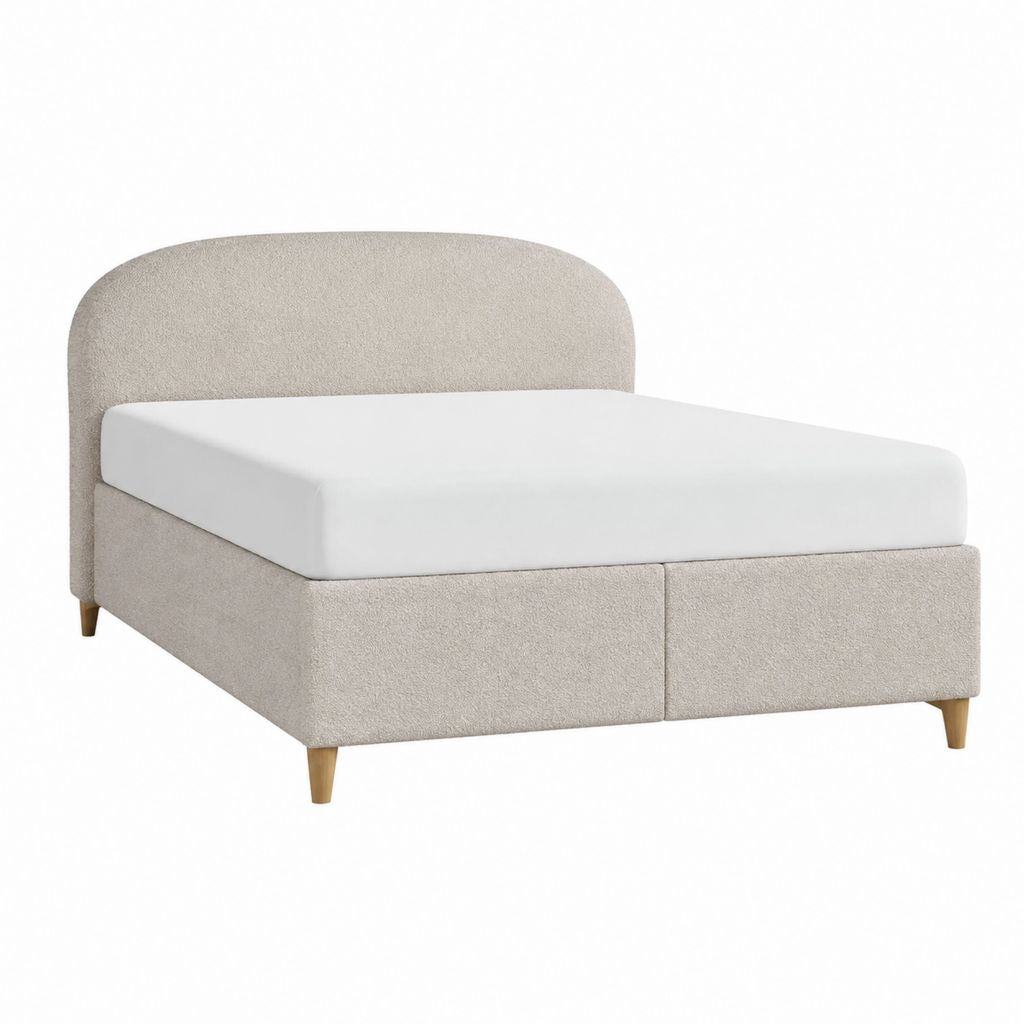 Polsterbett Beige mit Bouclé-Polyesterbezug und abgerundetem Kopfteil 160 x 200 cm