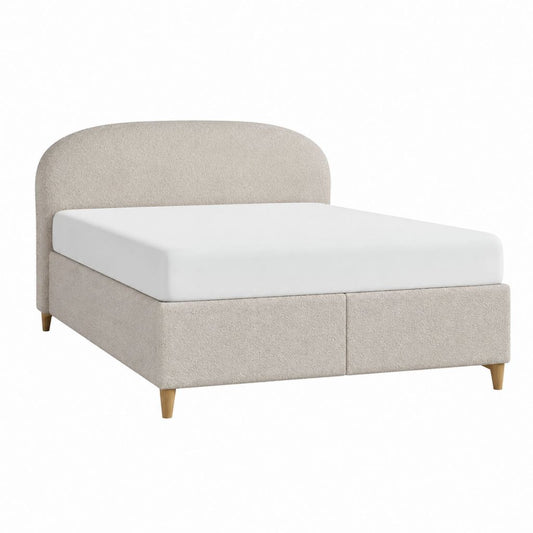 Polsterbett Beige mit Bouclé-Polyesterbezug und abgerundetem Kopfteil 160 x 200 cm