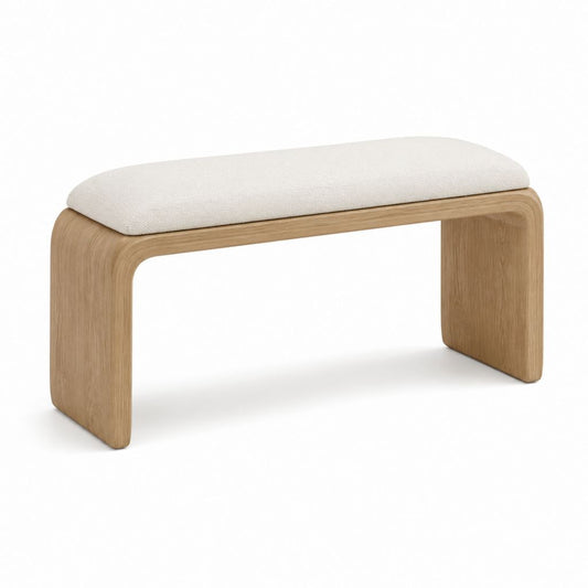 Schlafzimmerbank mit Polsterung aus Polyester in Beige und Eichenfurnier 100 x 40 x 45 cm