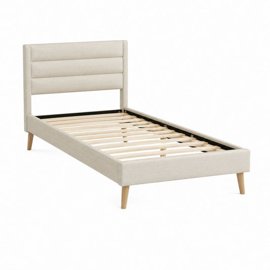 Polsterbett Bettgestell Beige Polyester 90 x 200 cm mit Lattenrost und Kopfteil