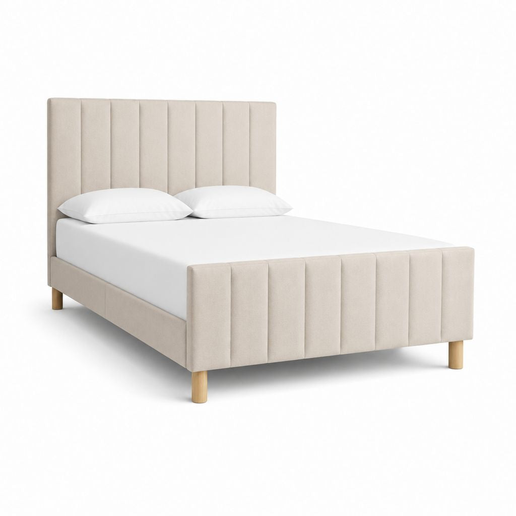 Polsterbett Beige Polyester Rechteckig 160 x 200 cm mit gepolstertem Kopfteil