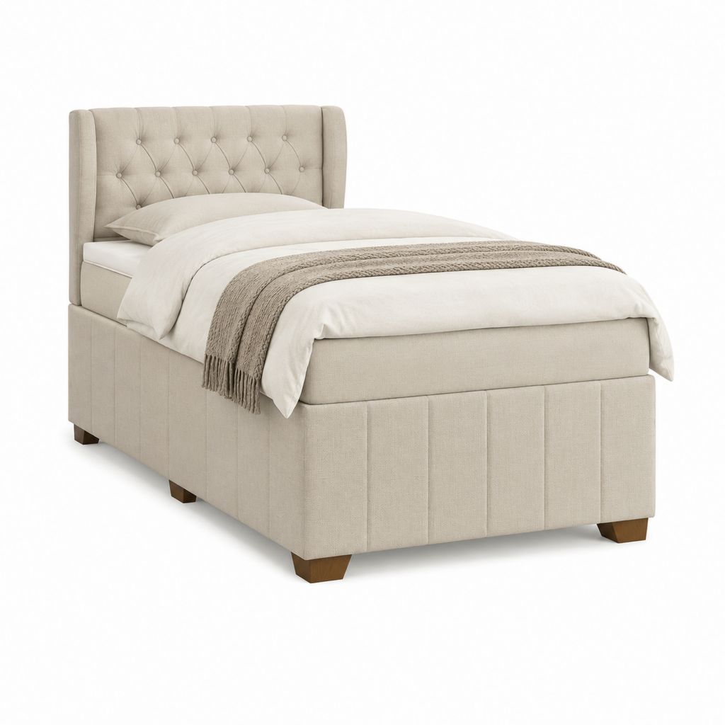 Polsterbett Einzelbett Beige Polyester Rechteckig mit Knopfheftung 90 x 200 cm