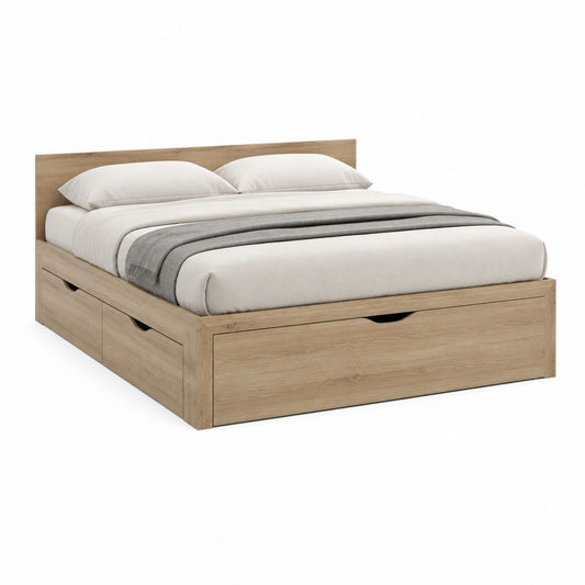 Stauraumbett Doppelbett Eiche-Optik Spanplatte rechteckig mit 3 Schubladen 160 x 200 cm