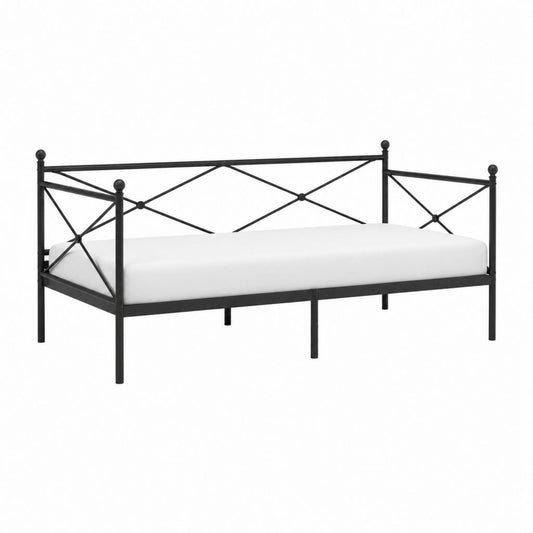 Tagesbett Bettgestell Schwarz pulverbeschichteter Stahl rechteckig 90 x 200 cm