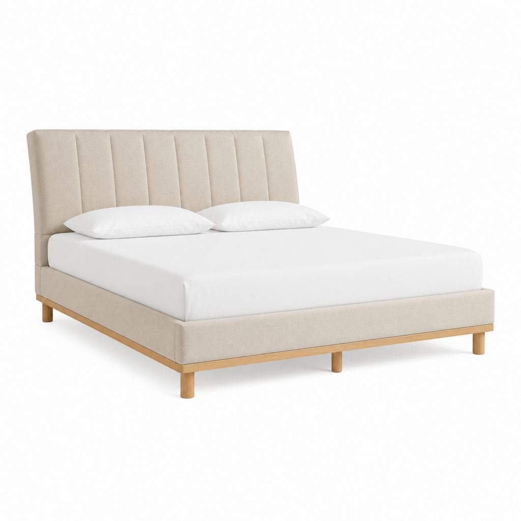 Polsterbett Doppelbett Beige Polyestergewebe Rechteckig mit Kopfteil 160 x 200 cm