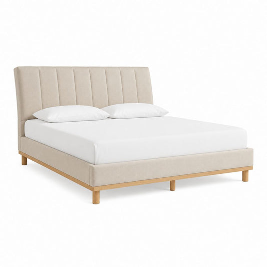 Polsterbett Doppelbett Beige Polyestergewebe Rechteckig mit Kopfteil 160 x 200 cm