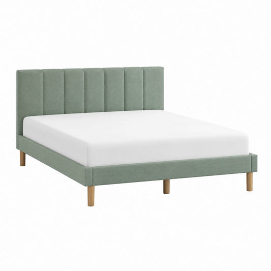 Polsterbett Bettgestell Salbeigrün Polyester rechteckig mit gepolstertem Kopfteil 160 x 200 cm